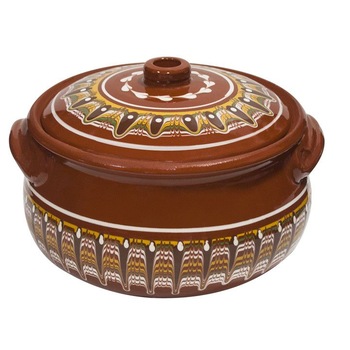 Oala din lut pictata manual pentru sarmale, capac, 3.5 Litri, 22 cm Oala din lut pictata manual pentru sarmale, capac, 3.5 Litri, 22 cm