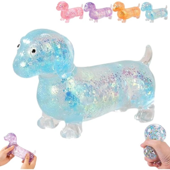 Jucarie antistres caine dachshund albastru 11x5cm moale si elastica