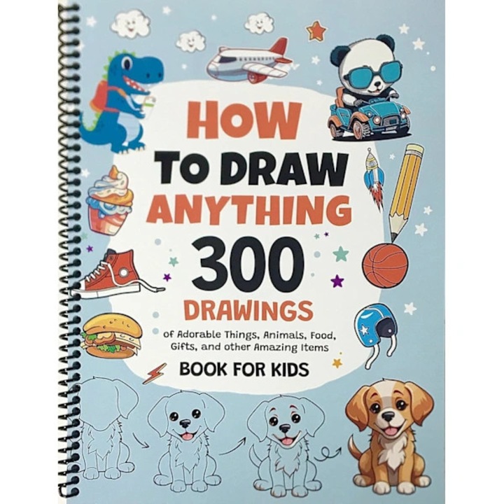 Carte de desen pentru copii, 300 desene, animale si obiecte adorabile, activitati creative