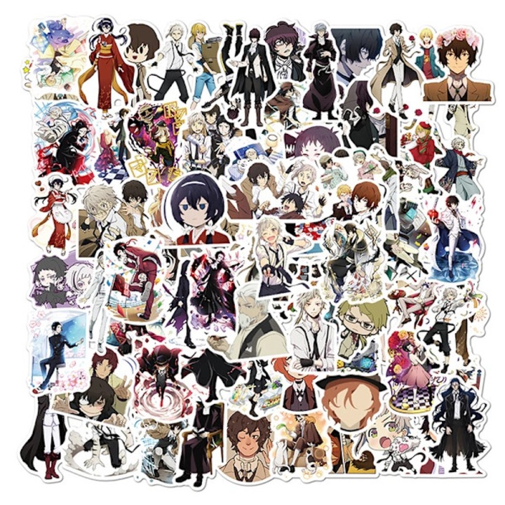 Set 100 stickere decorative anime Bungo Stray Dogs, PVC, multicolor, 5x12cm