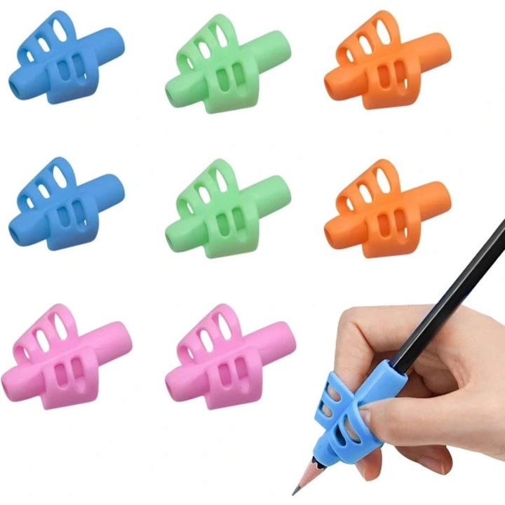 Set 8 Suporturi Creion Silikon Multicolor pentru Corectarea Posturii Scrisului