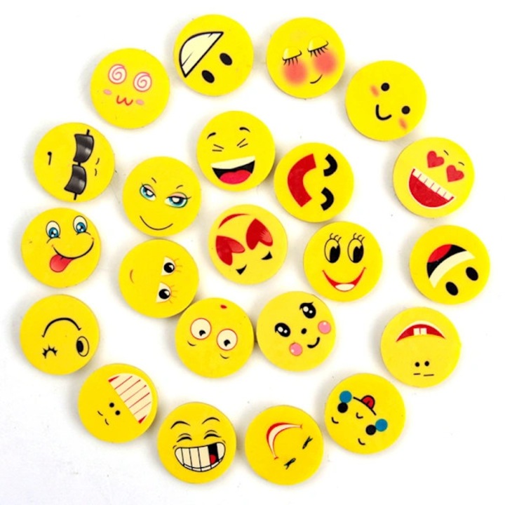 Set 16 radiera emoji zambareti, latex-free, multicolor, 2.5x2.5cm