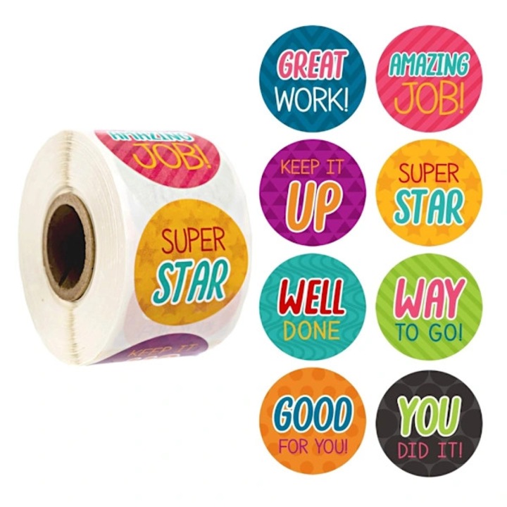 Set 500 stickere autoadezive motivationale, multicolor, 2.5cm diametru
