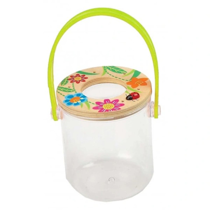 Borcan insecte cu lupa capac lemn 12x9cm