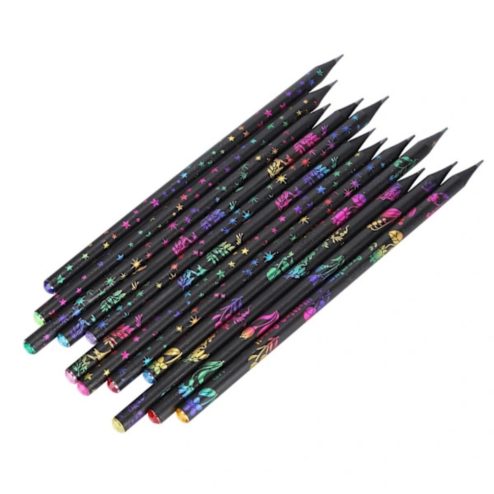 Set 12 creioane HB din lemn negru cu strasuri multicolor