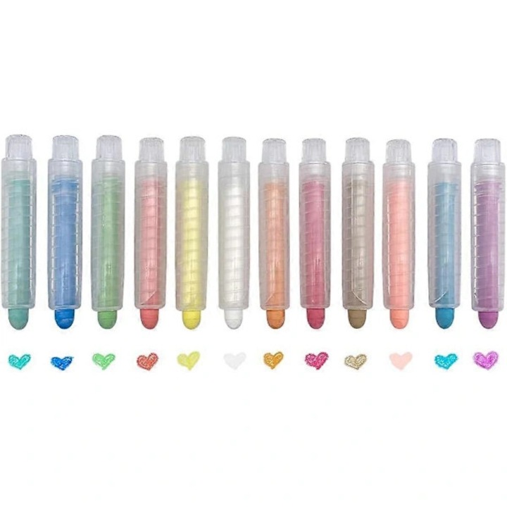 Set 12 creioane colorate rotative pentru tabla, fara praf, multicolor, 12 buc