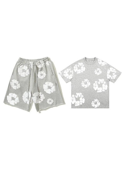 Set Pijamale Barbati Denim Tears, Scurt cu Maneci Scurte, Gri, Bumbac, L INTL