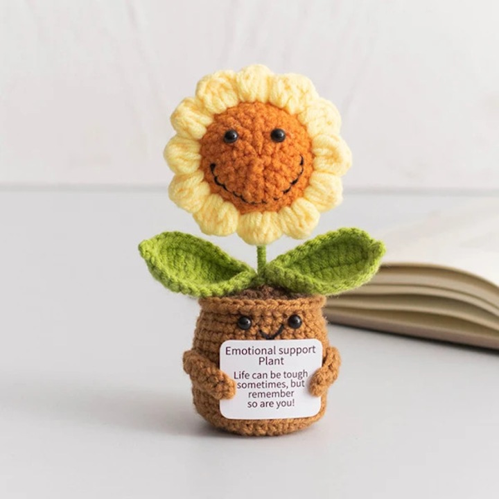 Floare de soare crosetata, decor, 16x7x6cm, poliester, zambitoare