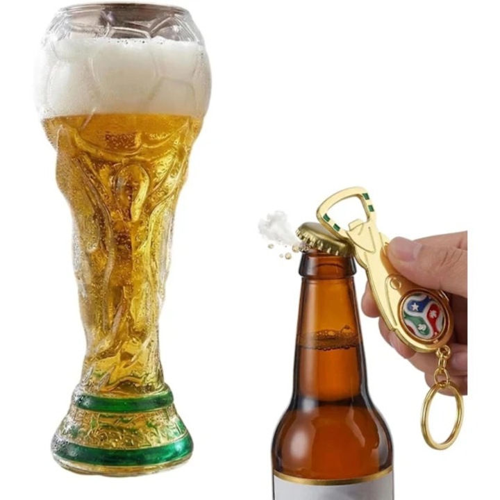 Pahar bere 500ml design trofeu Cupa Mondiala, sticla durabila, transparent