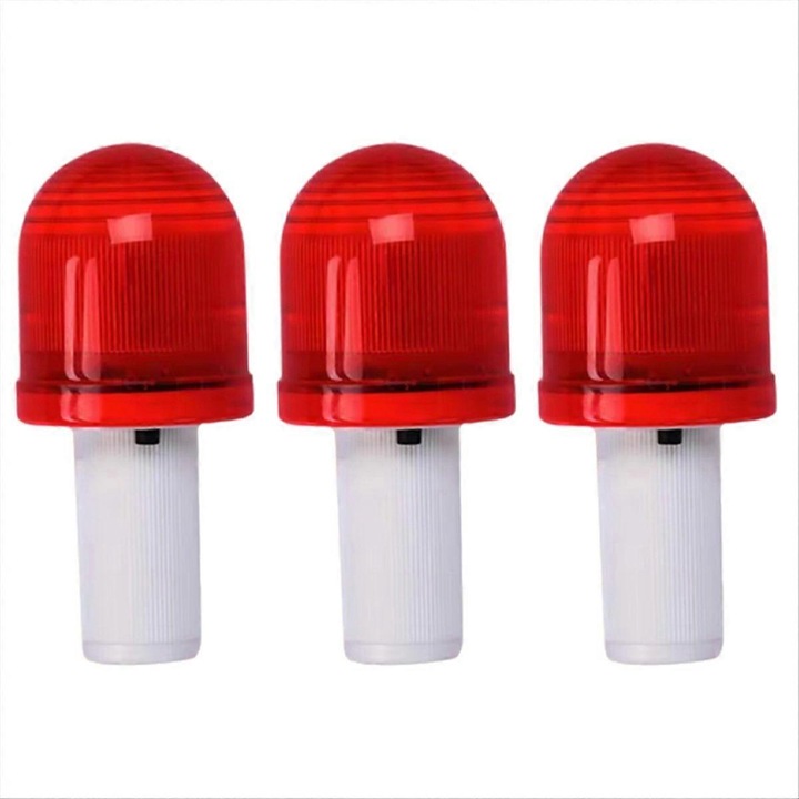 Set 3 lumini LED rosu alb pentru semnalizare con de siguranta, rezistente la intemperii