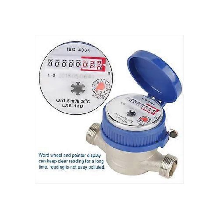 Contor apa rece 15mm metal plastic albastru alb galben