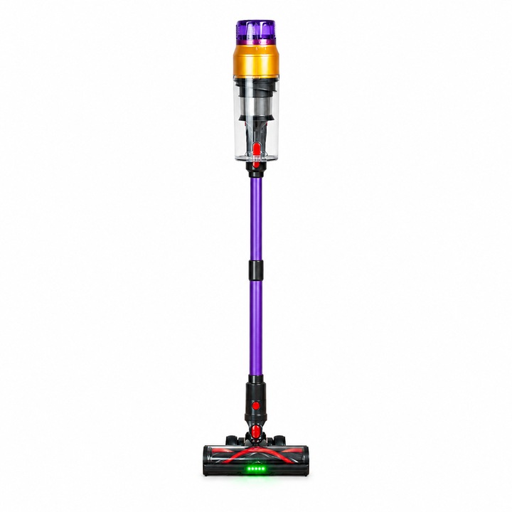 Aspirator vertical fara fir Zenkabeat XC500, 2in1: 500W Brushless, Baterie 20000Mah, acumulator Li 29.6V, autonomie pana la 60 min, aspirator vertical sau de mana, Tub extensibil, Perie Led, rezervor praf 0.8 l, 40kPa, filtru HEPA, Negru/Purple