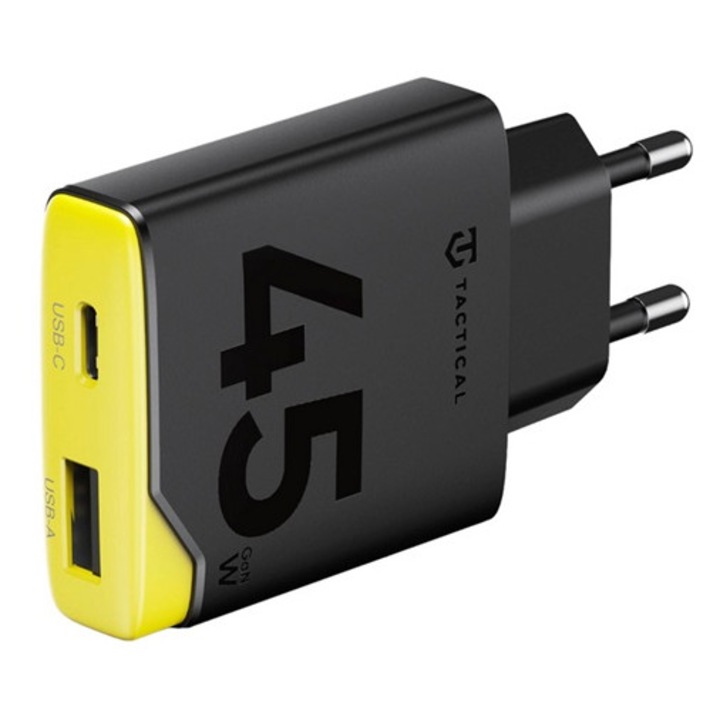 Tactical minimi hálózati töltő usb+type-c aljzat, 45w, gan, gyorstöltő, fekete