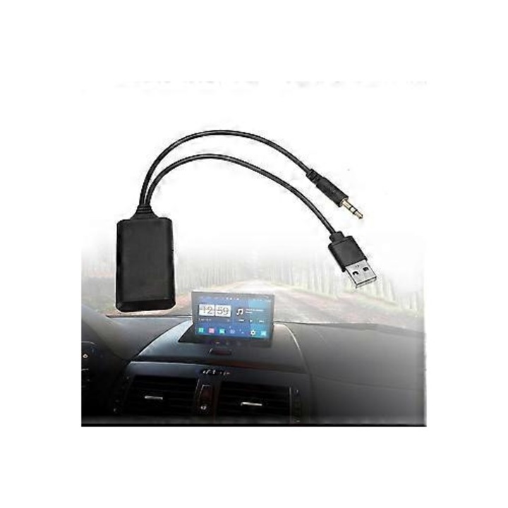 Adaptor Bluetooth auto universal 5V cablu AUX USB negru 20cm