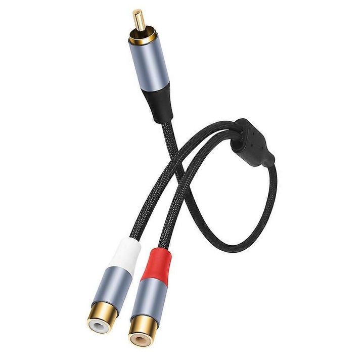 Cablu audio splitter RCA Y, 0.5m, negru, 4mm diametru
