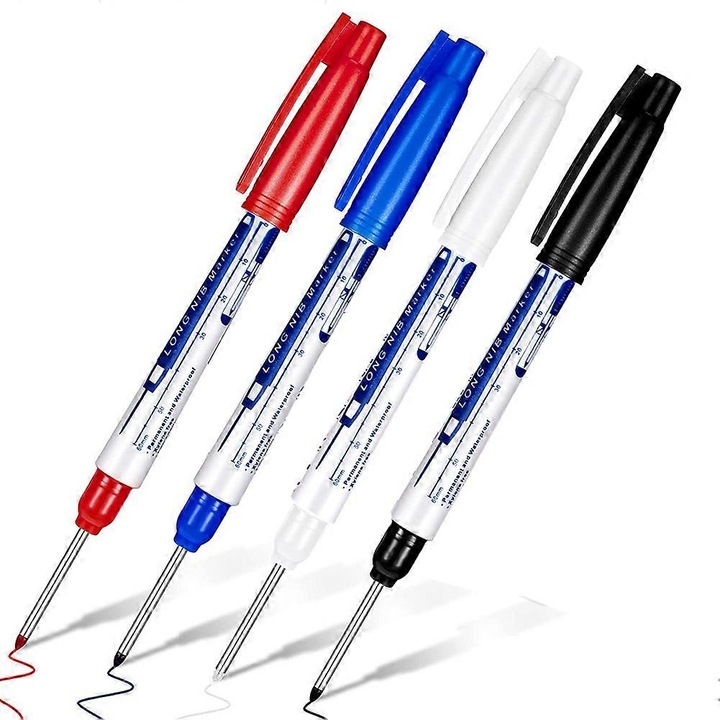 4 darab hosszú hegyű, vízálló marker készlet, piros kék fekete fehér, 30mm