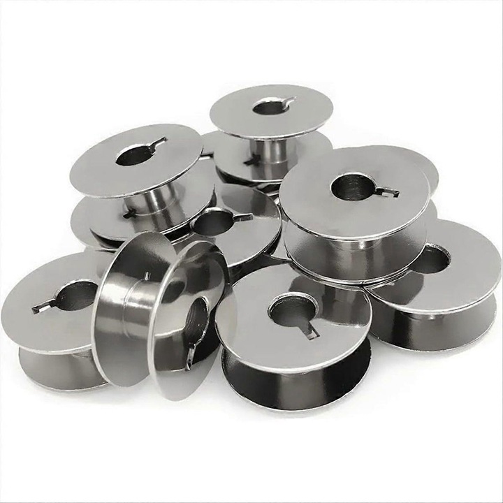 Bobine metalice L pentru masini de cusut, set 100 buc, argintiu, compact