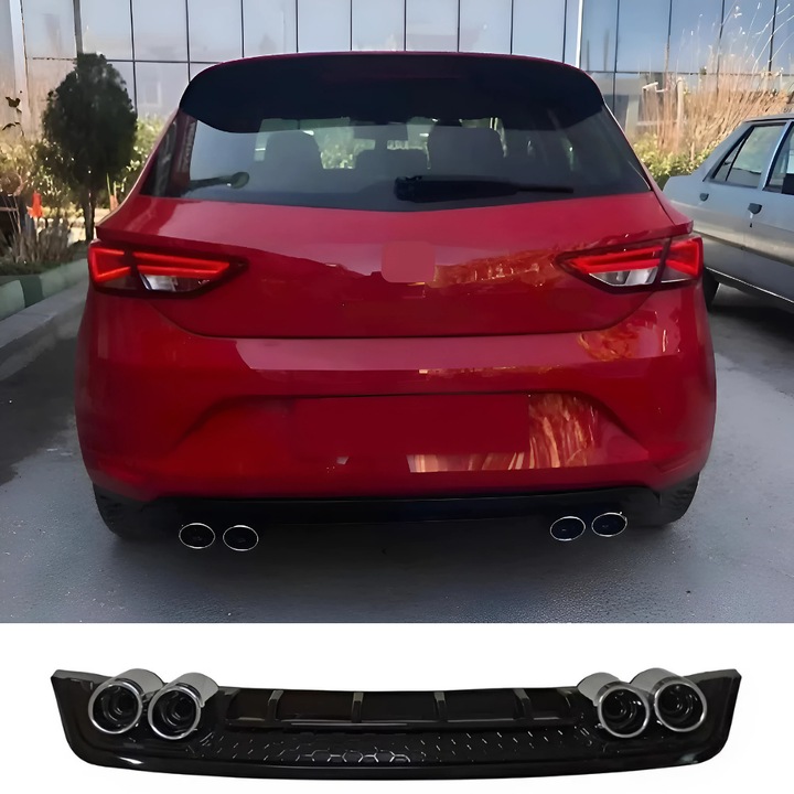 Seat Leon 2013-2018 Diffúzor Zongoralakk Fekete ABS Műanyag Hátsó Lökhárító Stílus Kiegészítő