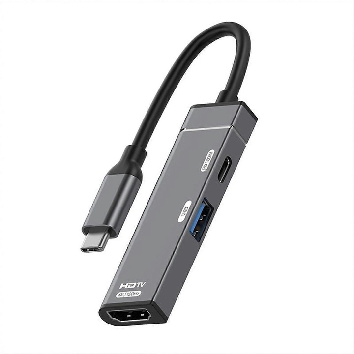 Type-C dokkolóállomás, 4K120Hz, 100W gyors töltés, szürke, alumínium
