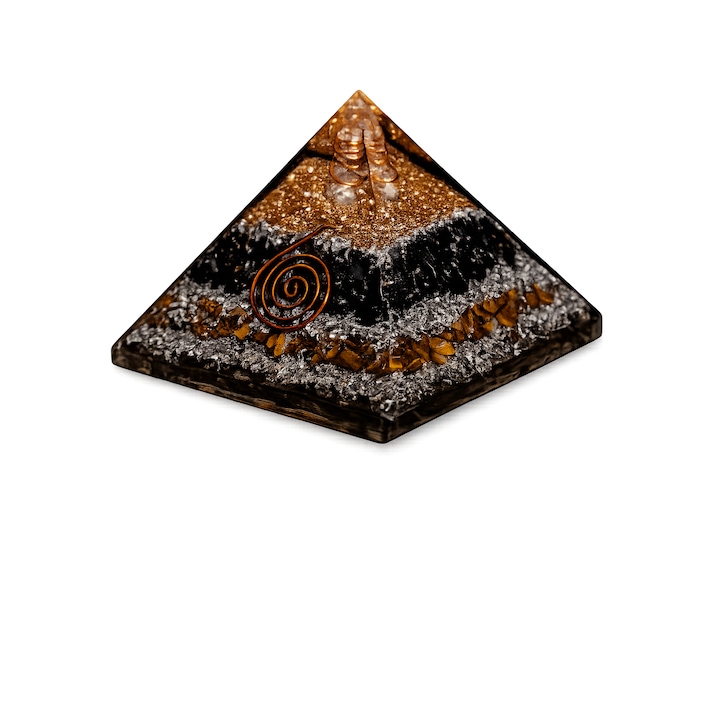 Piramida Orgonica, SERENITY ORGONE, protectie wi-fi, radiatii electromagnetice, EMF, cristale cuart, turmalina neagra, ochi de tigru, 8 cm