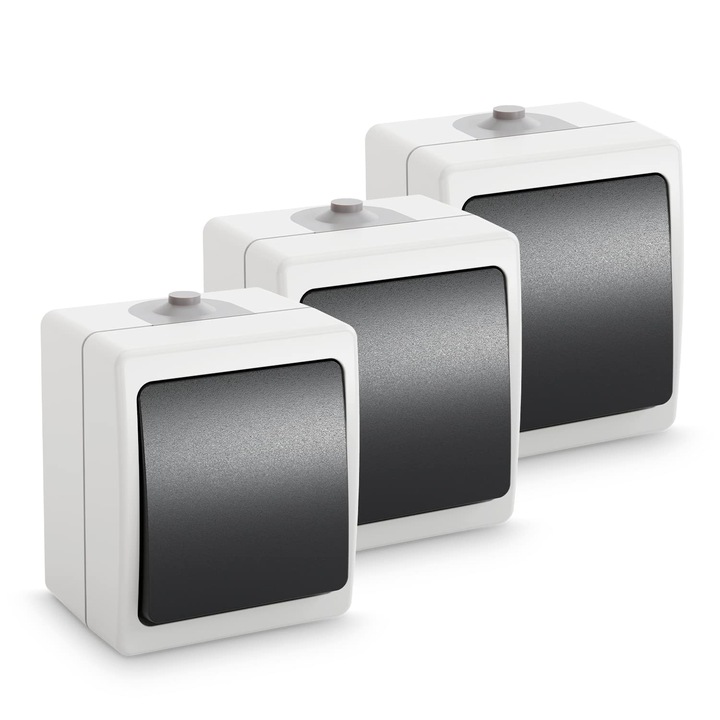 3 db falon kívüli kapcsoló készlet, IP54, szürke, 250V, 10A