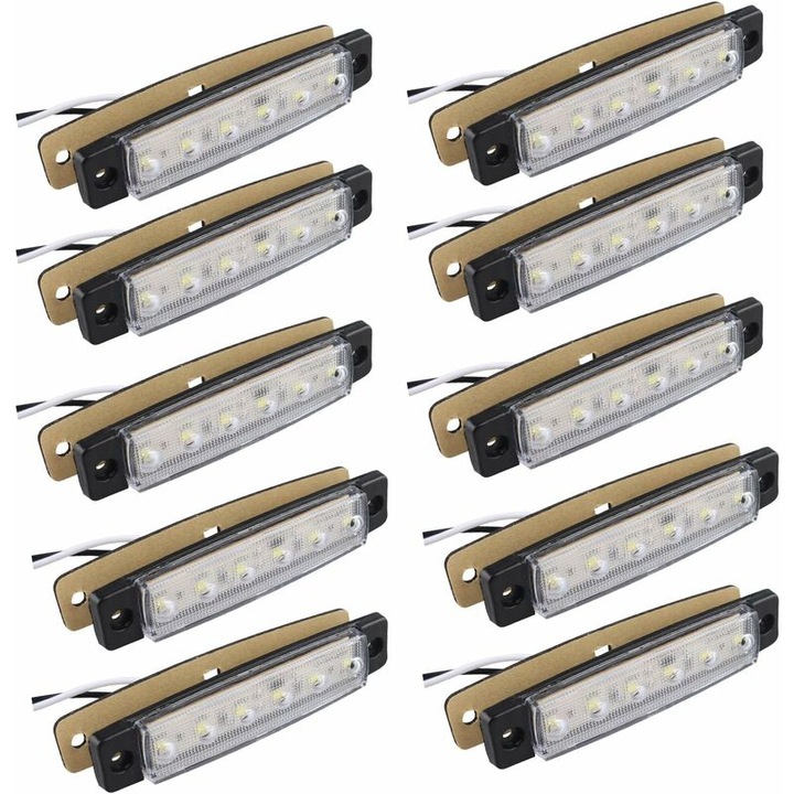 Комплект 10 странични светлини 12V 6 LED бели 98x20x10mm кабел 248mm