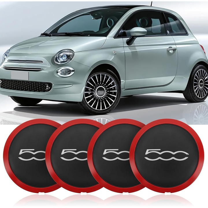 Set 4 capace roti, ABS, pentru Fiat 500, negru, 15 inch
