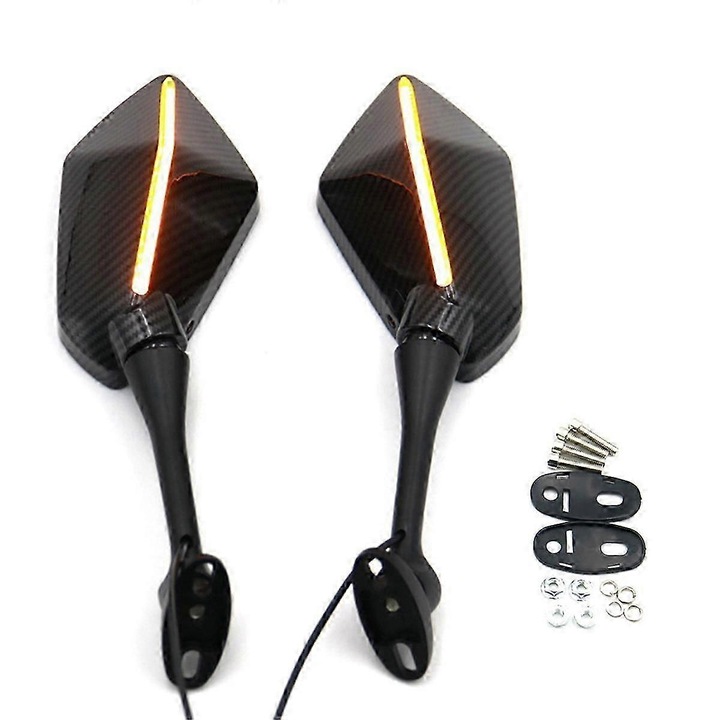 Motoros dupla visszapillantó tükrök, LED irányjelző, karbon mintás, műanyag-alumínium, univerzális, 6mm