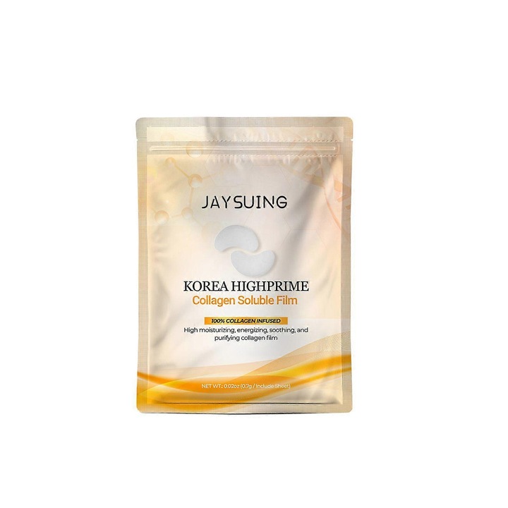 Masca solubila cu colagen pentru ochi, frunte si obraji, Jaysuing Korea Highprime, cu acid hialuronic, anti-rid si hidratant, Alb, 2 bucati