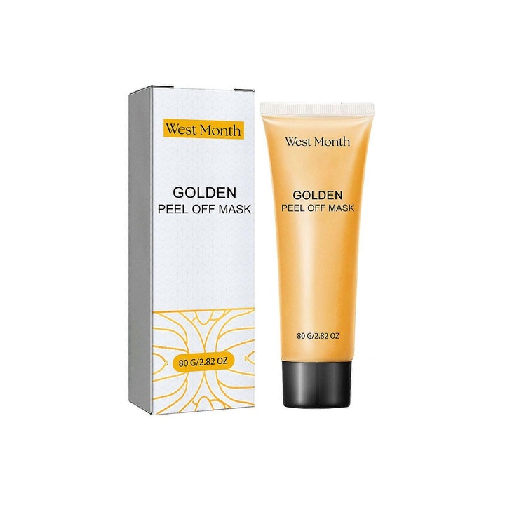 Masca peel-off West Month Gold Peel, cu aur si extract de aloe vera, exfolianta si reparatoare, pentru reducerea liniilor fine si strangerea porilor, Auriu, 80 g