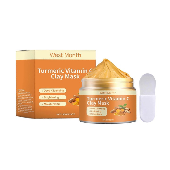 Masca de fata/film West Month Curcuma Vitamina C, cu argila, curatare profunda, reduce puncte negre si exces de sebum, portocaliu, 150g