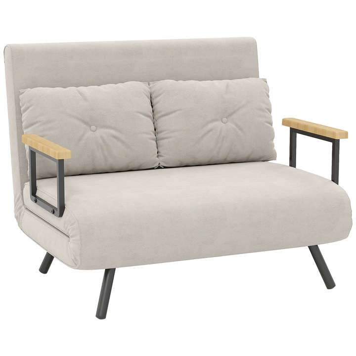 Canapea Extensibila 3 in 1, HOMCOM, Material tip catifea, 102x73x81 cm, Bej