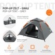 Cort camping pop up, ECD Germany, pentru 3-4 persoane, cort tip cupola, impermeabil si rezistent la vant, gri, dublu strat cu 2 usi, cort de familie pentru drumetii, trekking si plaja, cu geanta pentru transport, instalare automata