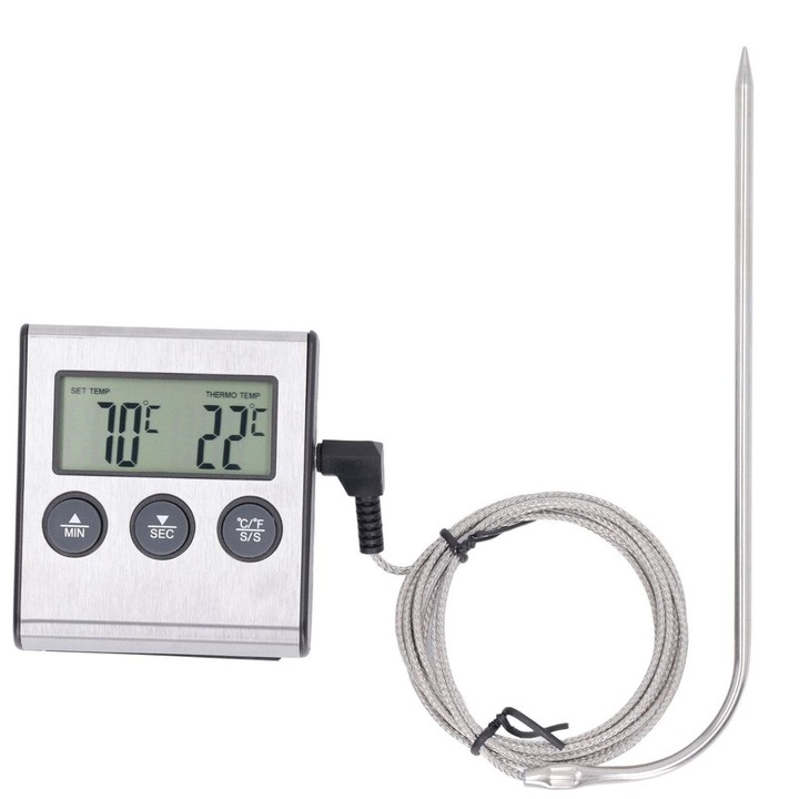 Termometru electronic carne digital cu sonda, timer, alb