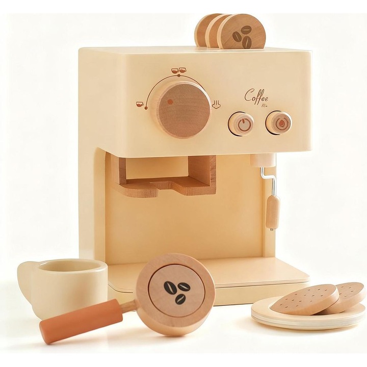 Set joc cafea lemn copii 10 piese multicolor 3+ ani