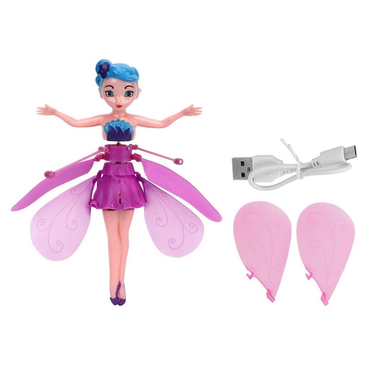 Táncoló tündérbaba, fény, gesztusfelismerés, USB töltés, lila