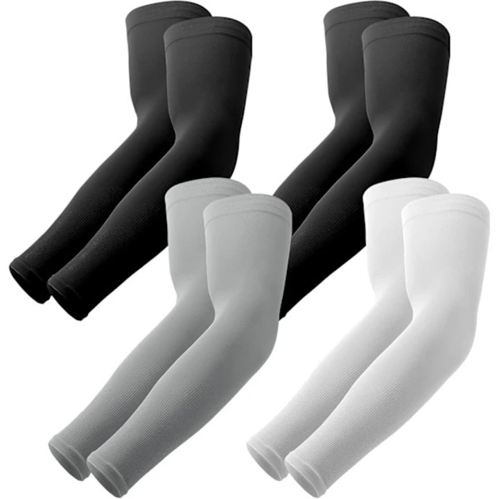 Maneci de protectie UV UPF 50+ pentru brate, set 4 perechi, negru alb gri, marime universala