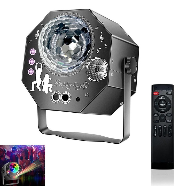 Lumina disco 4 az 1-ben, 64 effekt, RGB UV, távirányító, 600nm