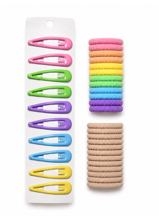 Set 34 Accesorii de Par Pentru Fete, 24 Elastice si 10 Agrafe, Fixare Sigura, Multicolor