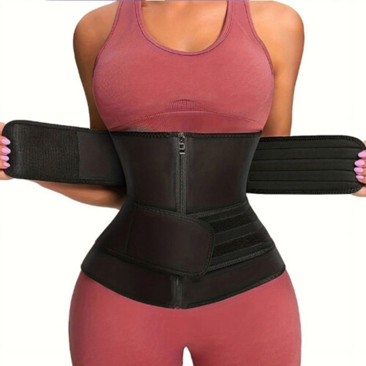 Centura slabire neopren femei, control ferm, negru, M-L-XL