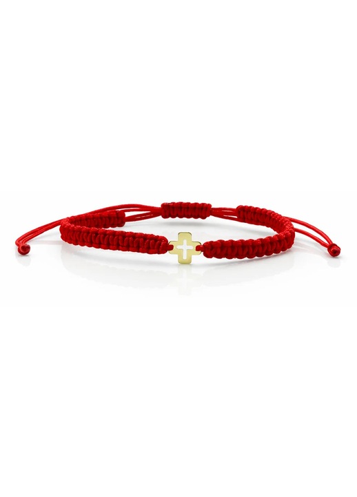 Bratara cu snur si cruce mini din aur 14k - reglabila