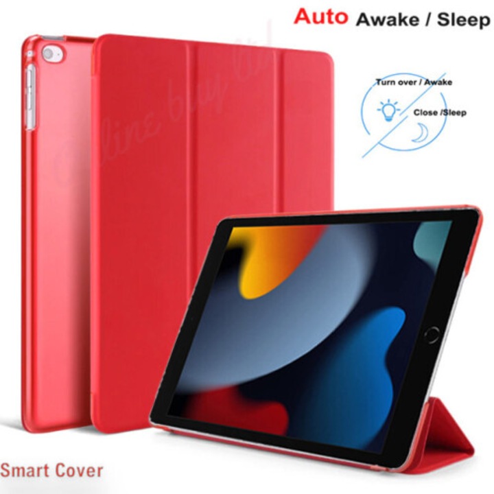 Háromrészes tok iPad 10.2 9. generációhoz, piros, PU bőr, 10.2 hüvelyk
