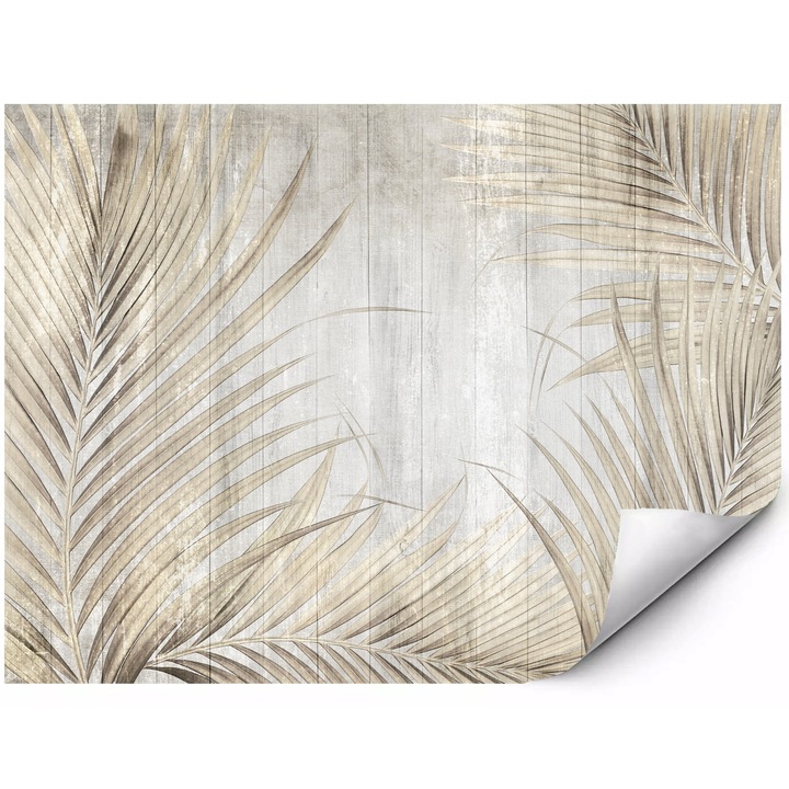 Fototapet mural din material autoadeziv frunze bej de palmier pe fundal cu efect invechit motiv tropical glamour elegant in tonuri naturale 200x140 cm