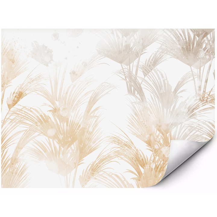 Fototapet mural din material autoadeziv frunze aurii de palmier in stil delicat de acuarela motiv tropical glamour pe fundal deschis 400x280 cm