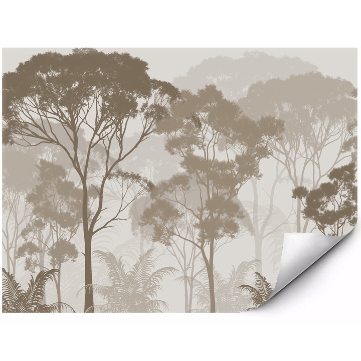 Fototapet mural peisaj forestier cetos in tonuri bej cu copaci delicati si vegetatie exotica in stil natural 200x140 cm