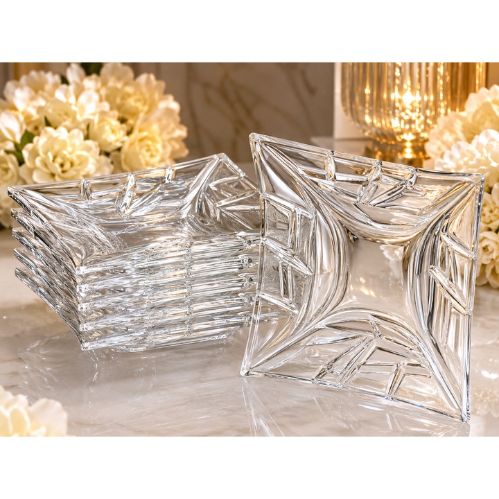 6 db prémium kristálytányér készlet – elegáns geometrikus design