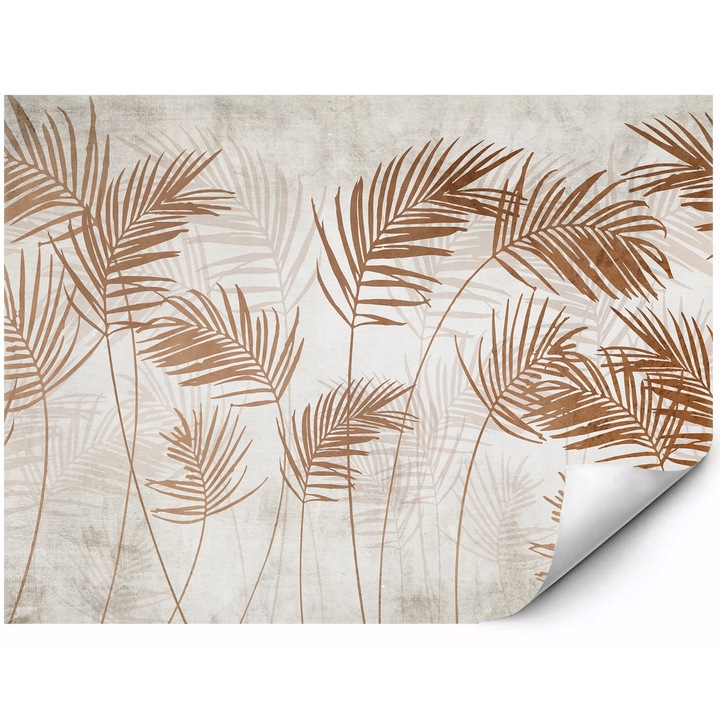 Fototapet mural din material autoadeziv frunze maro de palmier pe fundal deschis motiv tropical boho minimalist plin de armonie 300x210 cm
