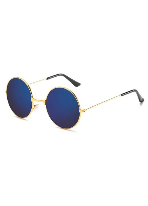Ochelari de soare vintage punk unisex rotunzi metalici negri UV400
