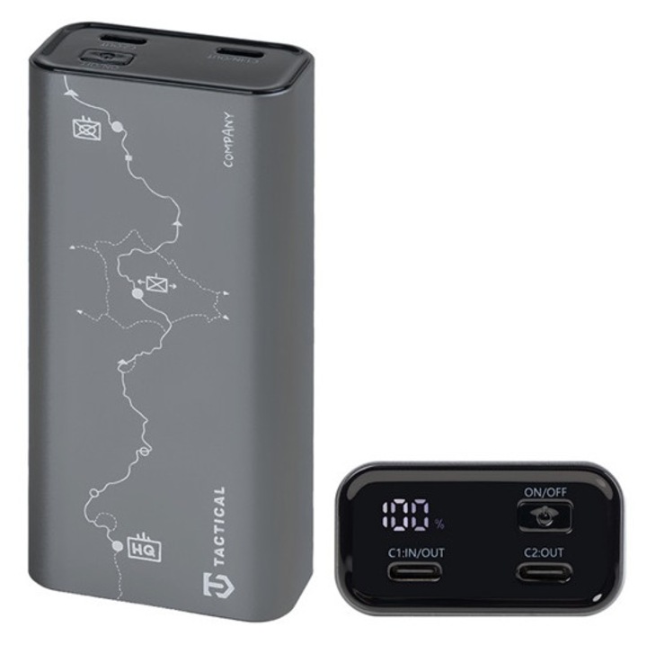 Tactical squad company vésztöltő 2 type-c aljzat, 10000mah, 30w, gyorstöltő, led kijelző, sötétszürke