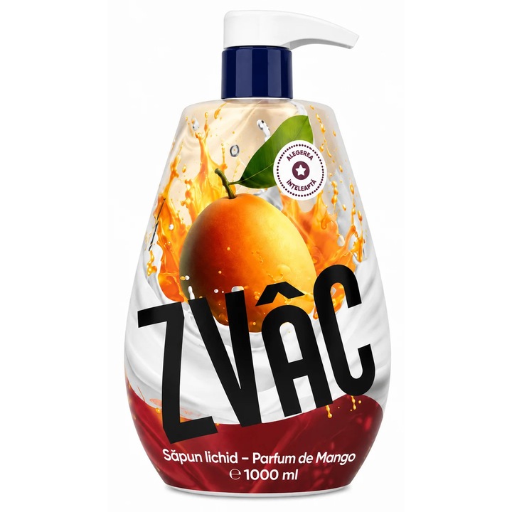 ZVAC Sapun Lichid Mango 1000 ml – Sapun Lichid Hidratant cu Parfum Exotic de Mango, pentru Maini si Corp